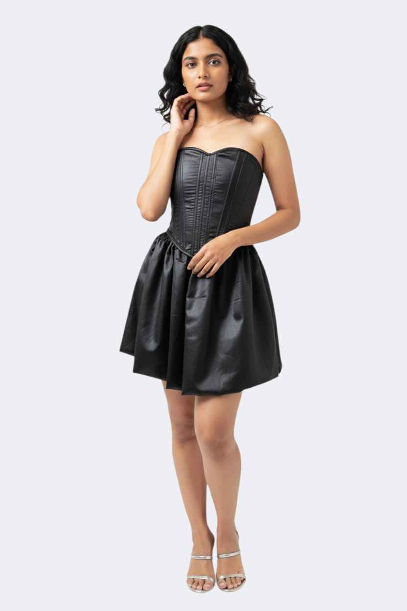 Black Satin Corset Mini Dress