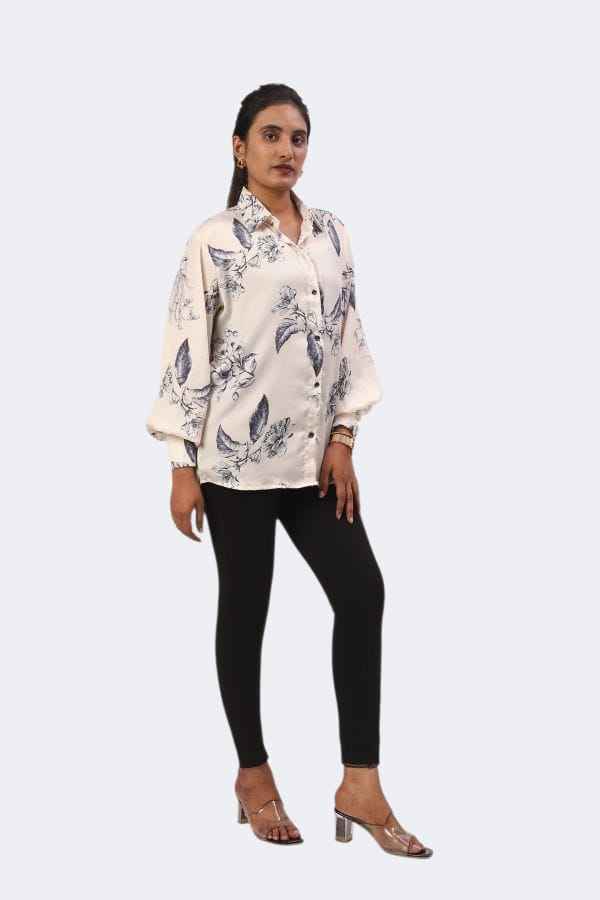 Printed Satin Shirt With Lalten Sleeves