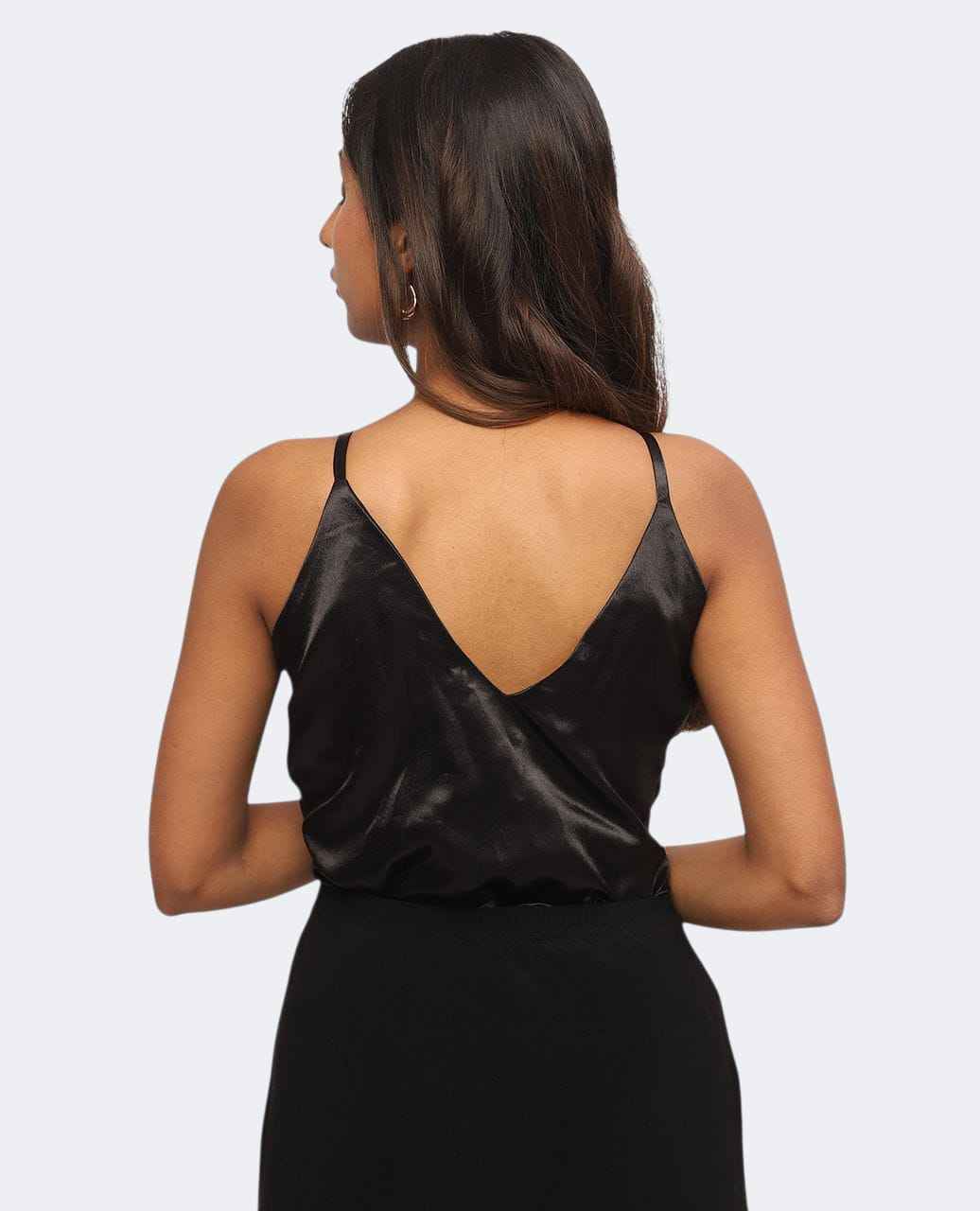 Black Satin Cowl Neck Top