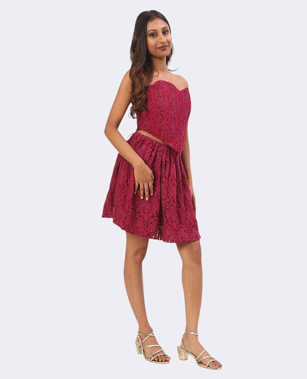Burgundy Lace Corset Fit & Flare Dress set