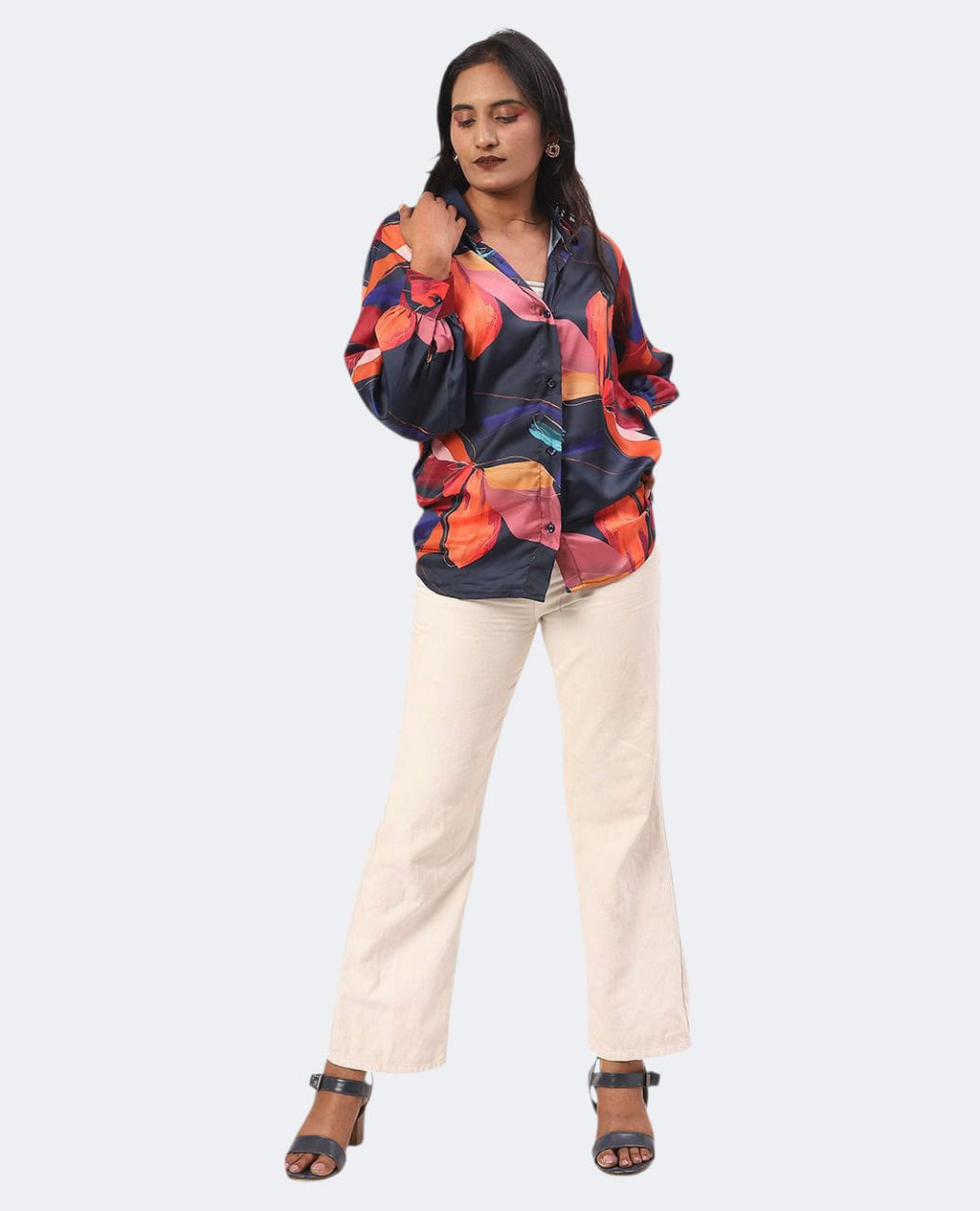 Vibrant Multicolor Flowy Satin Shirt Oversized