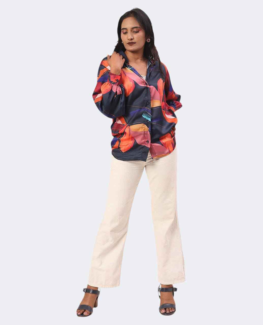 Vibrant Multicolor Flowy Satin Shirt Oversized