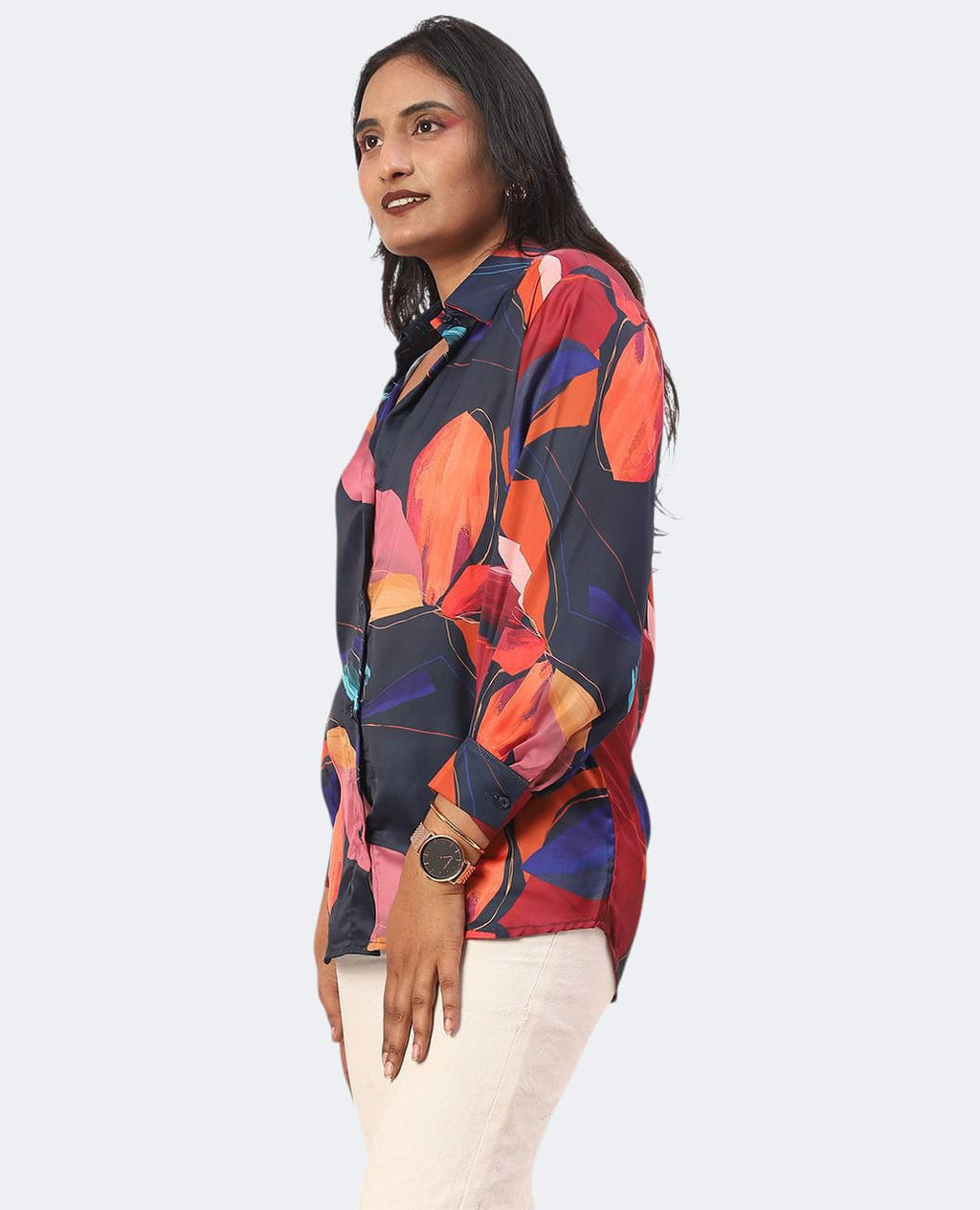Vibrant Multicolor Flowy Satin Shirt Oversized