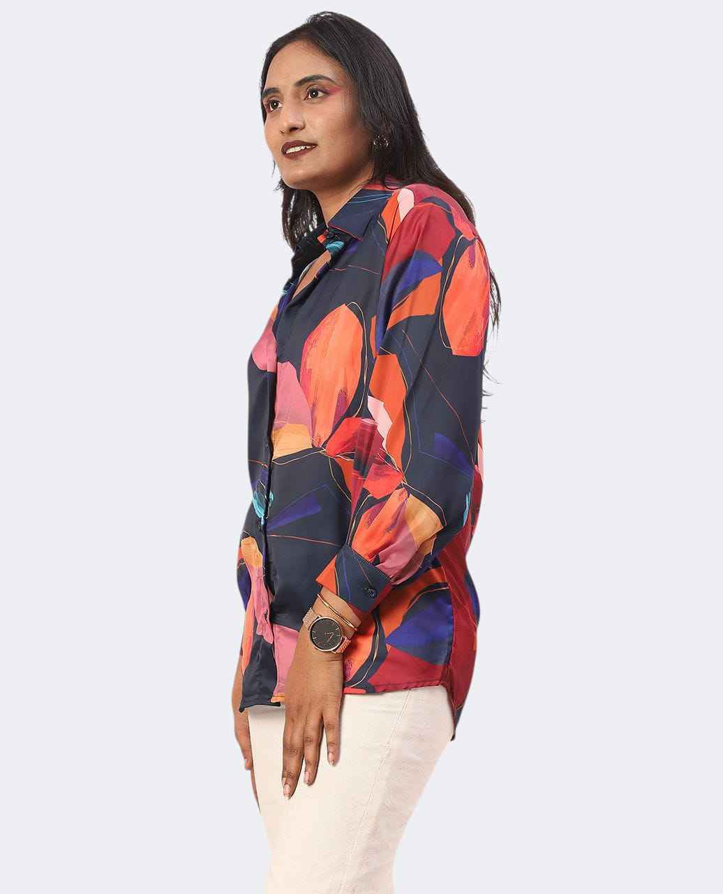Vibrant Multicolor Flowy Satin Shirt Oversized