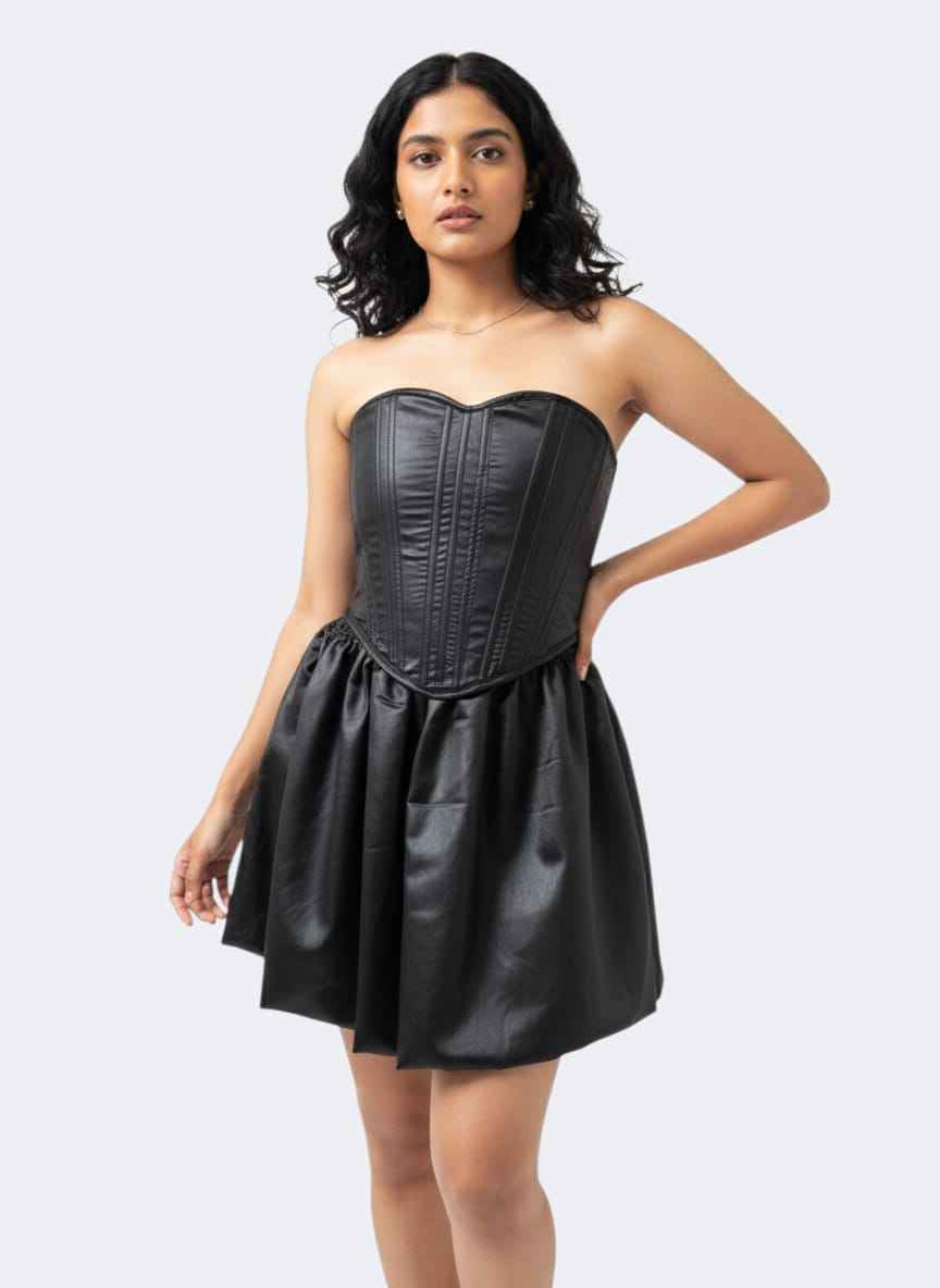 Black Satin Corset Mini Dress
