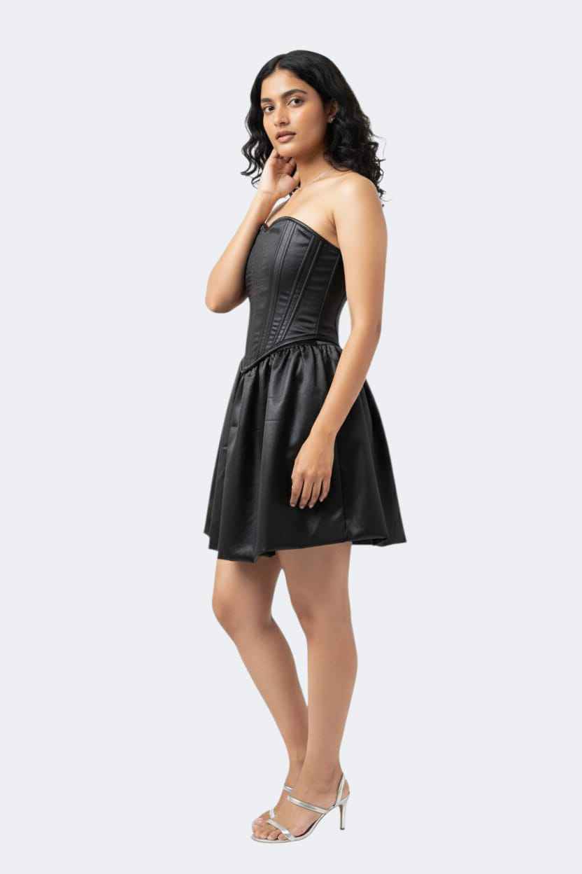 Black Satin Corset Mini Dress