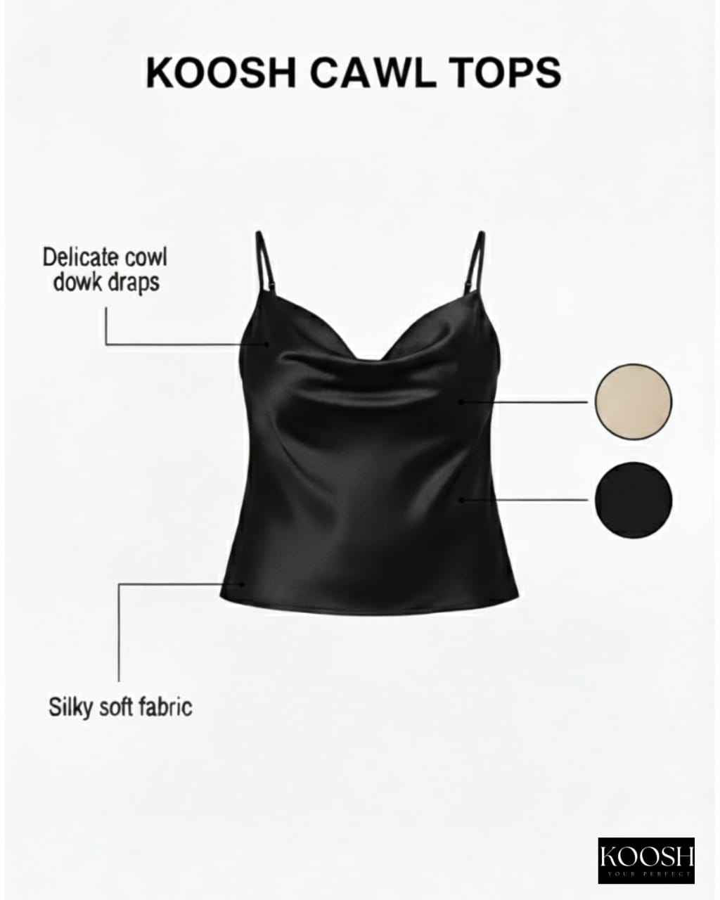 Black Satin Cowl Neck Top