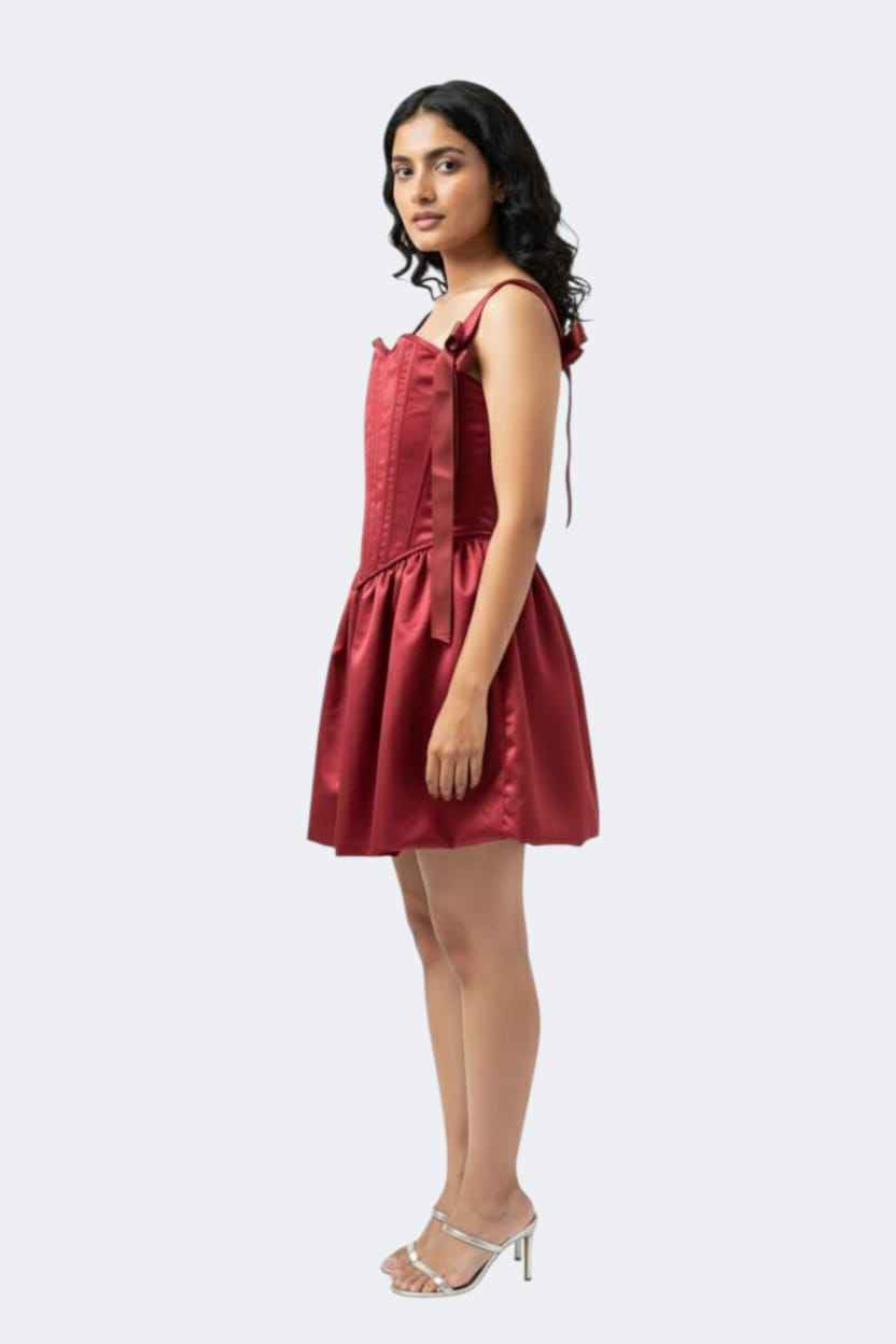 Maroon Satin Corset Mini Dress