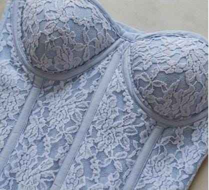 The Ice Blue Lace Corset Set along with sheer lace overshirt