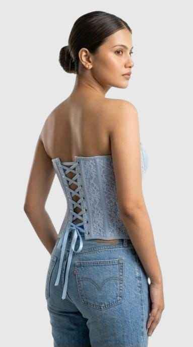 The Ice Blue Lace Corset Set along with sheer lace overshirt