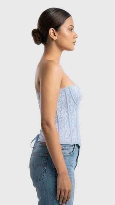 The Ice Blue Lace Corset Set along with sheer lace overshirt