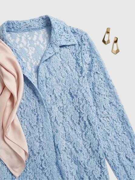 The Ice Blue Lace Corset Set along with sheer lace overshirt